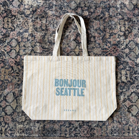 NEW Sezane Bonjour Seattle Canvas Tote - Limited Edition - Picture 1 of 4